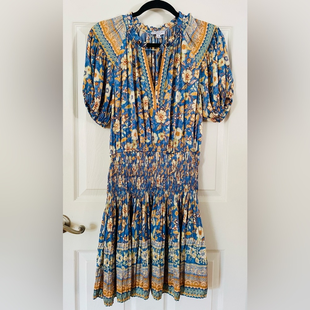 Current Air Blue Floral Long Sleeve Dress Medium
